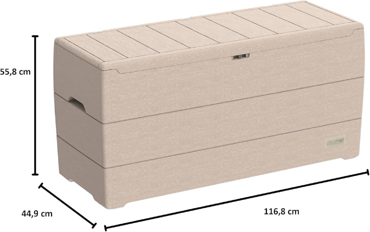 Duramax Cedargrain Durabox 270 Litre/ 71 Gallons plastic storage box, Outdoor Deck Garden Furniture Organizer, Lockable Lid, Plastic Cushion Box with