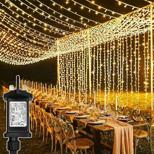 yowin Curtain Lights 600 LED 6m x 3m Gazebo Lights Mains Powered with Timer, 8 Modes Curtain Fairy Light Outdoor Waterproof Wall Hanging Light for Pergola Indoor Bedroom Wedding Garden Decorations
