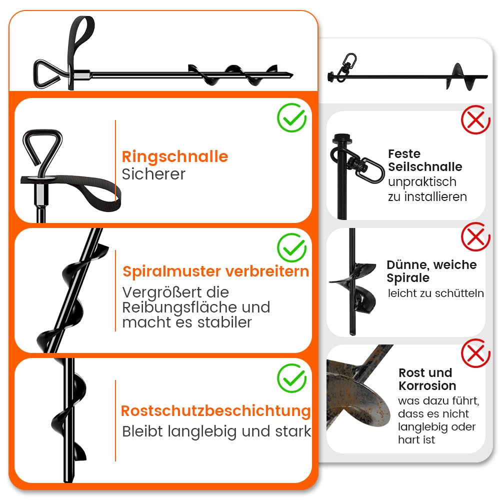 Trampoline Stakes Ground Anchors Screw in Tent Stakes Heavy Duty for High Winds, Trampoline Anchors with Straps, Canopies, Carports, Sheds, Swing