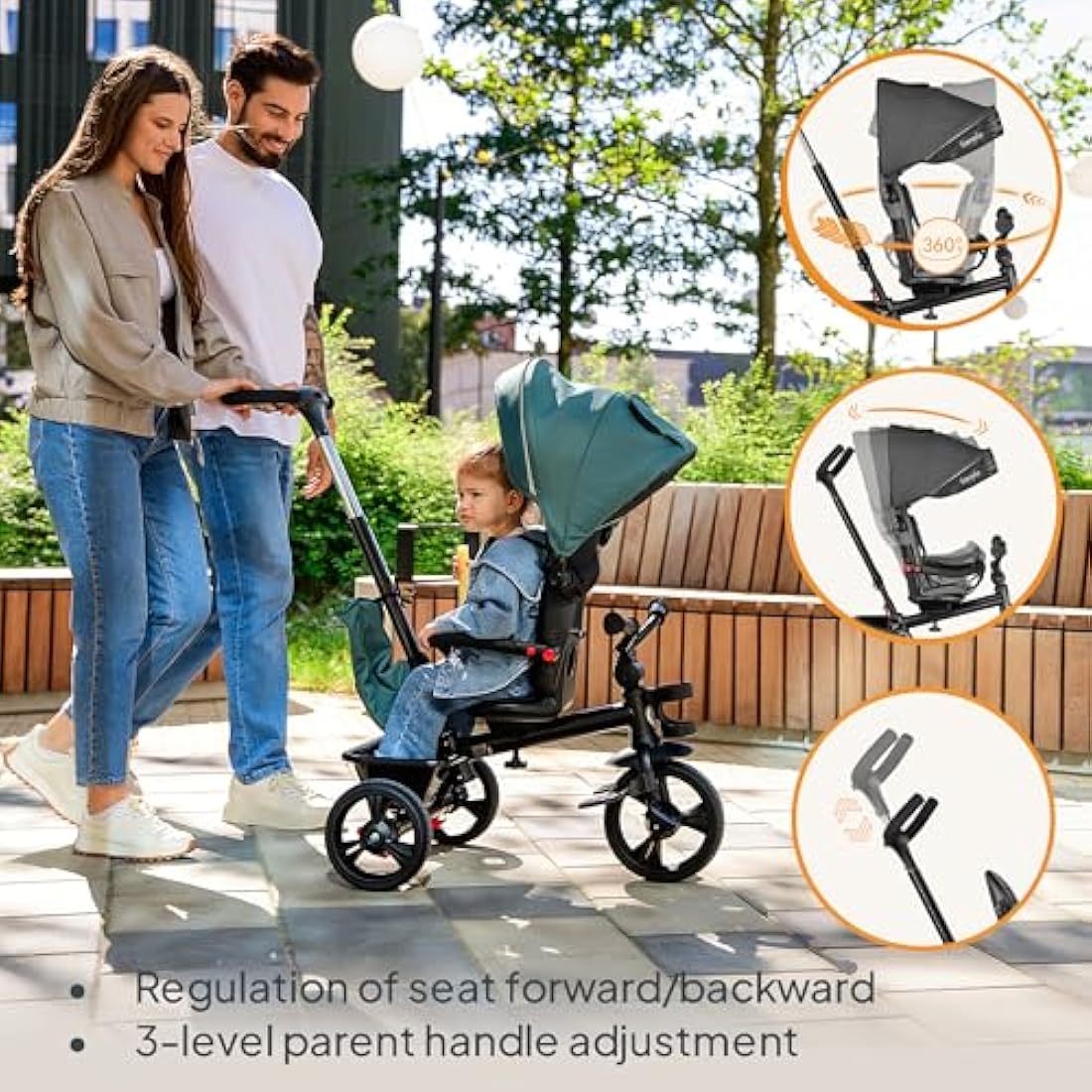 LIONELO Haari 2in1 Kids Tricycle Stroller for toddlers 1-5 Years Up to 25kg Parent steering control Swivel seat Three wheeler Bike Harness Canopy Basket Cup Holder Robust frame Durable Wheels