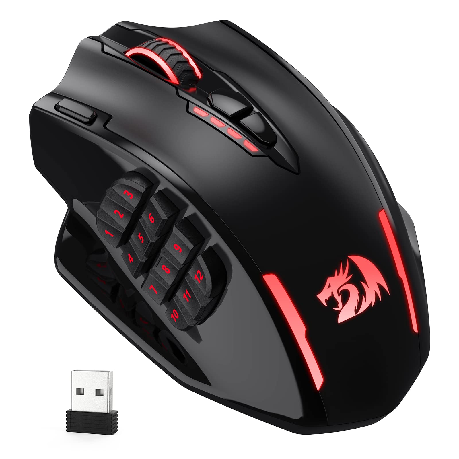 Redragon M908 Impact RGB LED MMO Mouse with Side Buttons Optical Wired Gaming Mouse with 12,400DPI, High Precision, 20 Programmable Mouse Buttons