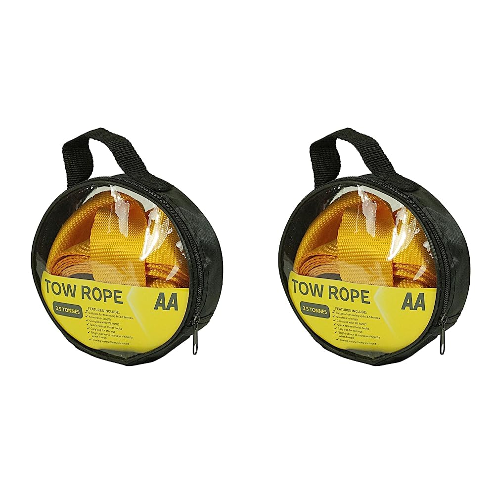 AA 2T 3.5 m Tow Rope AA6189 – Yellow Strap-Style Towing Belt for Car Breakdowns Other Vehicles up to 2 Tonnes