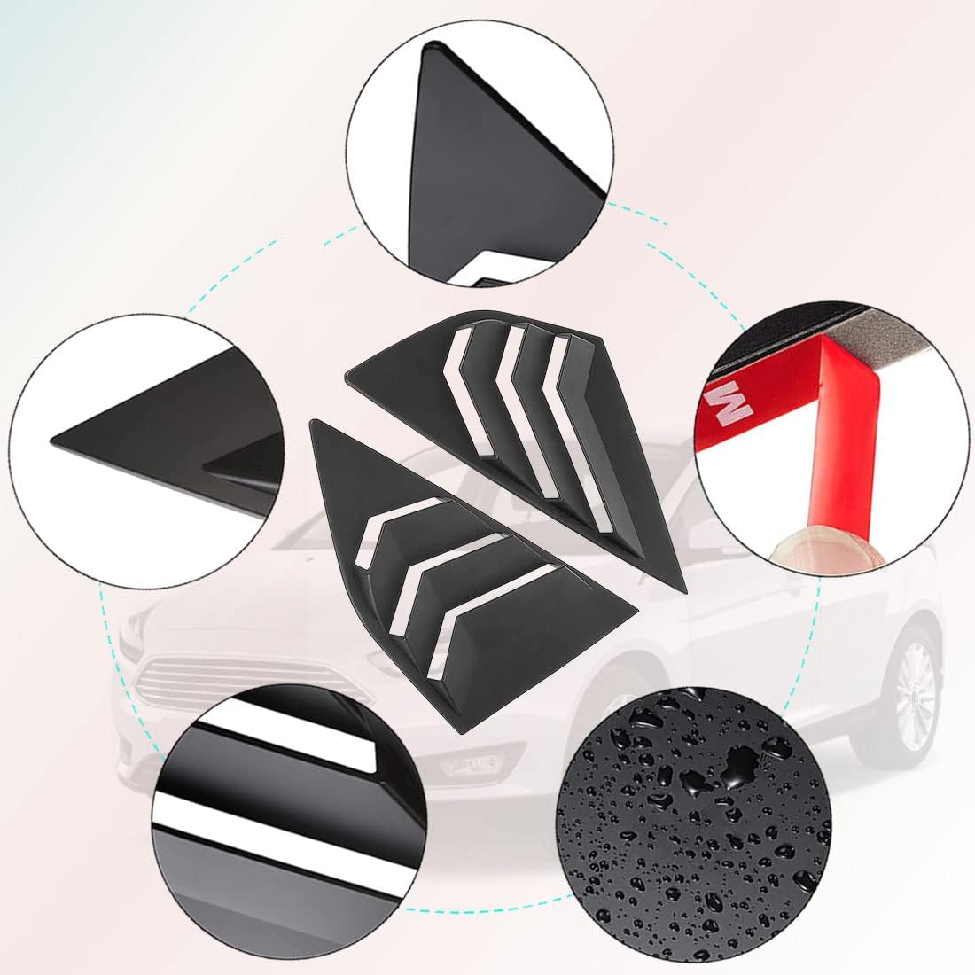 Louvers Car Rear Window Blinds Side Tuyere Louvers Vent Compatible for Focus ST RS MK3 Hatchback 2012-2018 Louver Accessories (Matte Black)