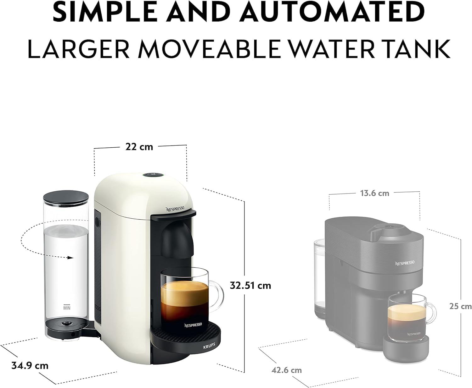 Nespresso Vertuo Plus Automatic Pod coffee machine for Americano, Decaf, Espresso by Krups in White [Amazon Exclusive]