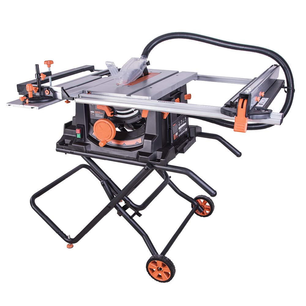 Evolution Power Tools R255TBLX+ Table Saw With Stand (Next Gen Rage 5-S) Multi-Material Cutting Blade Included Cuts Wood Metal Plastic, 45˚ Bevel, +/- 60˚ Mitre Angle, 85mm Cut Depth, 1800w Motor 240v