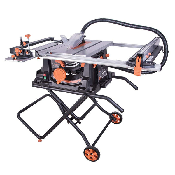 Evolution Power Tools R255TBLX+ Table Saw With Stand (Next Gen Rage 5-S) Multi-Material Cutting Blade Included Cuts Wood Metal Plastic, 45˚ Bevel, +/- 60˚ Mitre Angle, 85mm Cut Depth, 1800w Motor 240v