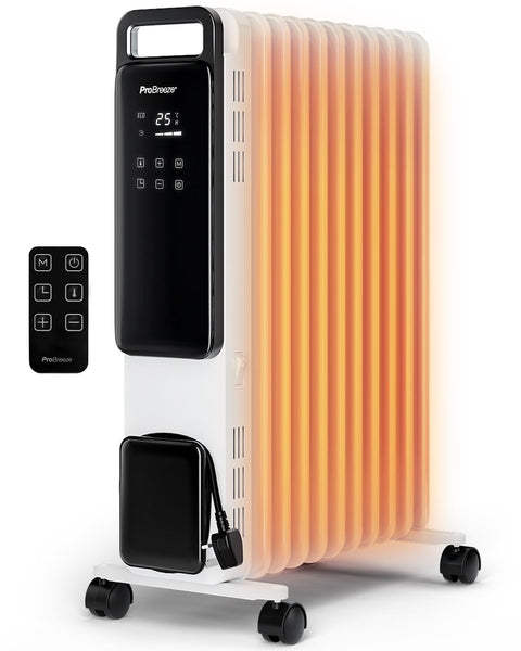 Pro Breeze Smart 2500W 11 Fin Oil Filled Radiator with Digital Display and WiFi Smart App, Thermostat, 24Hr Timer, 3 Heat Modes, Child Lock, Overheat & Tip-Over Protection Oil heater for Home - Black