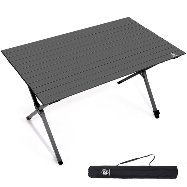 EVER ADVANCED 120X70CM Folding Camping Table with Slatted Top, Aluminium Roll Up Table Height Adjustable, Fold Up Table for 4-6 People, Folding Table