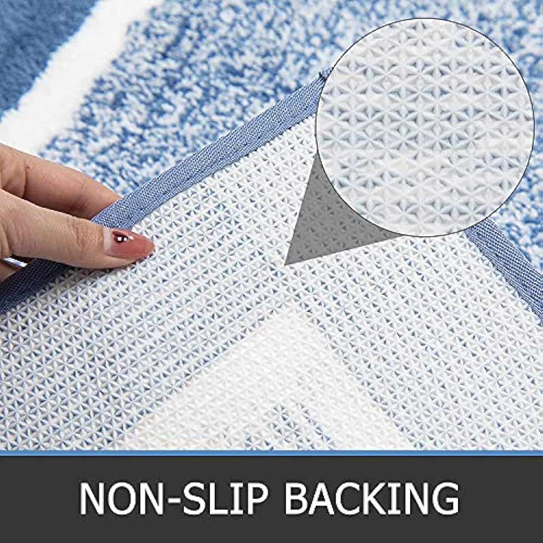 Pauwer Fluffy Bath Mat Sets 3 Piece Washable, Microfiber Non Slip Washable Bath and Pedestal Mat Sets Water Absorbent Bathroom Floor Carpet Rug Shower Rug, Blue