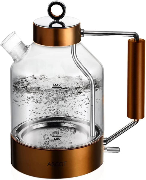 Electric Kettle, ASCOT Glass Electric Tea Kettle 1.5L 2200W Tea Heater & Hot Water Boiler, Borosilicate Glass, Auto Shut-Off and Boil-Dry Protection