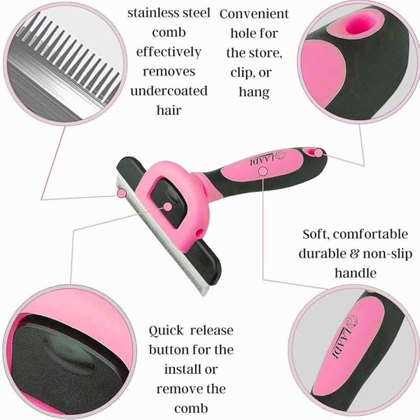 Laadi Deshedding Tool for Dogs and Cats - Reduces Shedding by Up to 95% in Less Than 10 Minutes—best Choice for Grooming and Deshedding Your Lovely Pets. Dog Cat Horse Rabbit Brush(Pink, L)