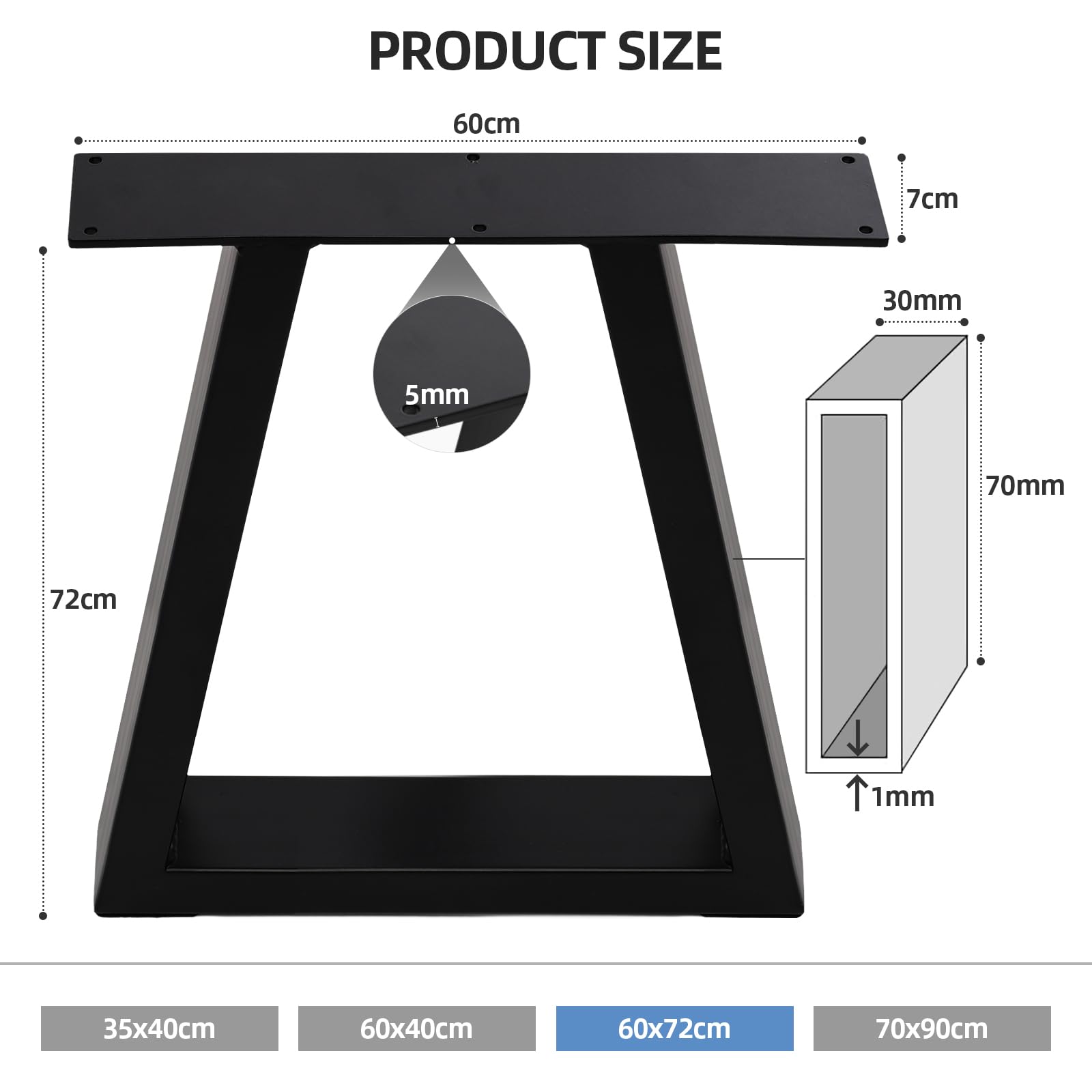 INMOZATA Table Legs Set of 2, Heavy Duty Industrial Trapezoid DIY Furniture Legs Coffee Table Legs with Screws for DIY Table Desk Breakfast Bar Stand Bench (W70cm X H90cm)