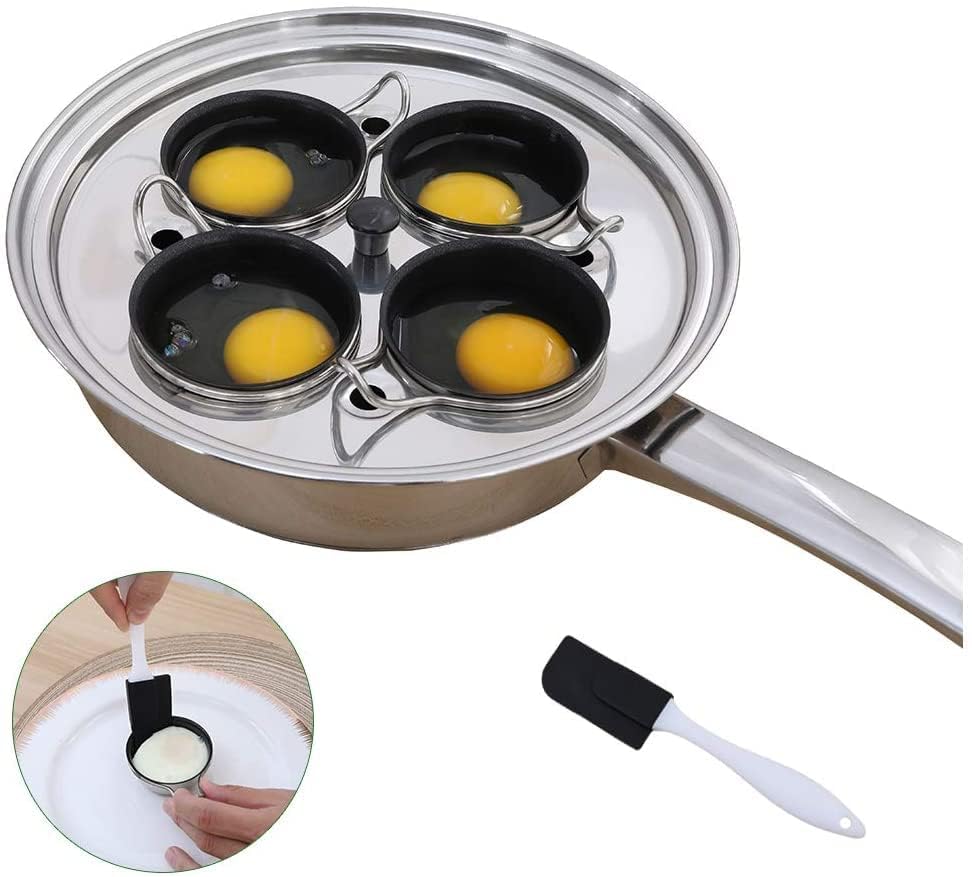 4 Cups Egg Poacher Pan - Stainless Steel Poached Egg Cooker  Induction Cooktop Egg Poachers Cookware Set with 4 Nonstick Large PFOA FREE Egg Poacher