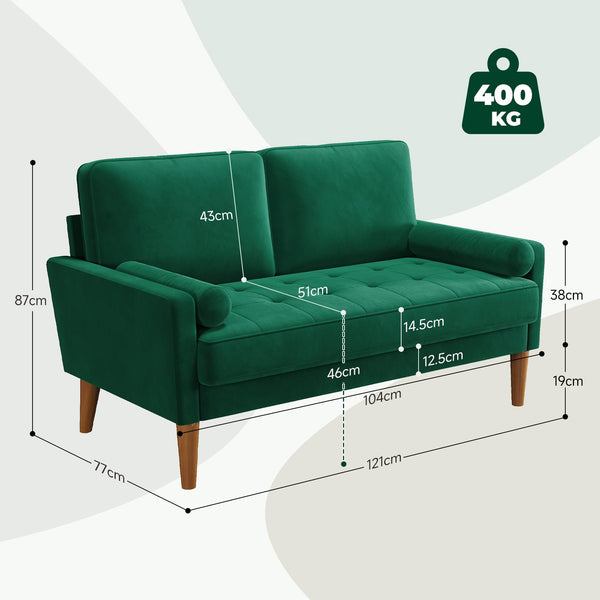 Vesgantti Small 2 Seater Sofa Blue, Comfy Sofa Couch with Spring Cushion, Velvet Sofa with Wood Legs, Modern Love Seat Sofa, Sofa 2 Seater for Living Room, Small Sofa for Bedroom, Blue Office Sofa