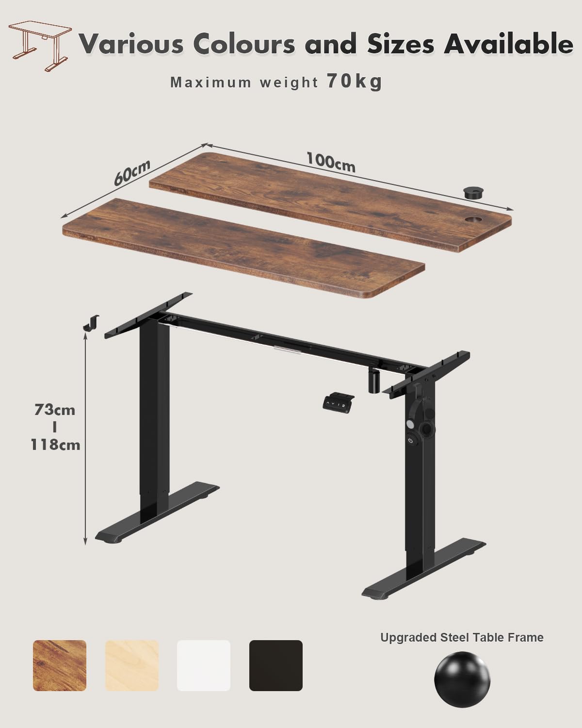 Devoko Electric Standing Desk 120x60cm Sit Stand Table Height Adjustable with Backpack Hook and Memory Smart Pannel, Home Office, White