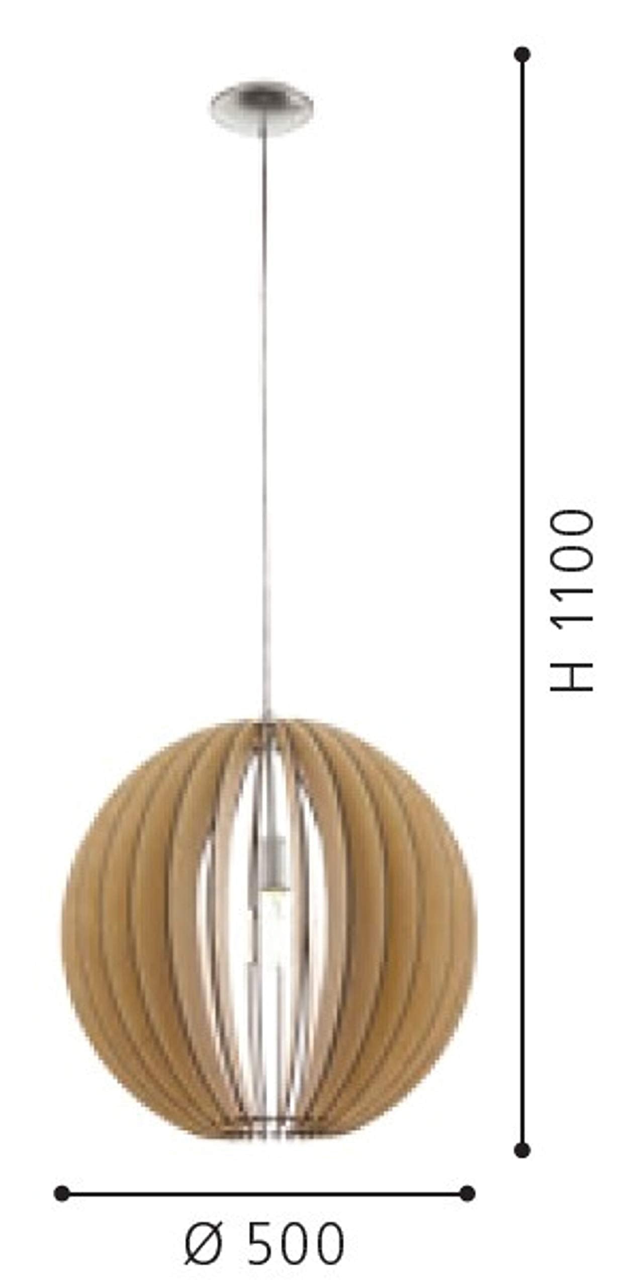 EGLO Cossano Pendant Light, 1-Bulb Vintage Pendant Light Made of Steel and Wood in Nickel Matt, Maple, Dining Table Lamp, Living Room Lamp Hanging