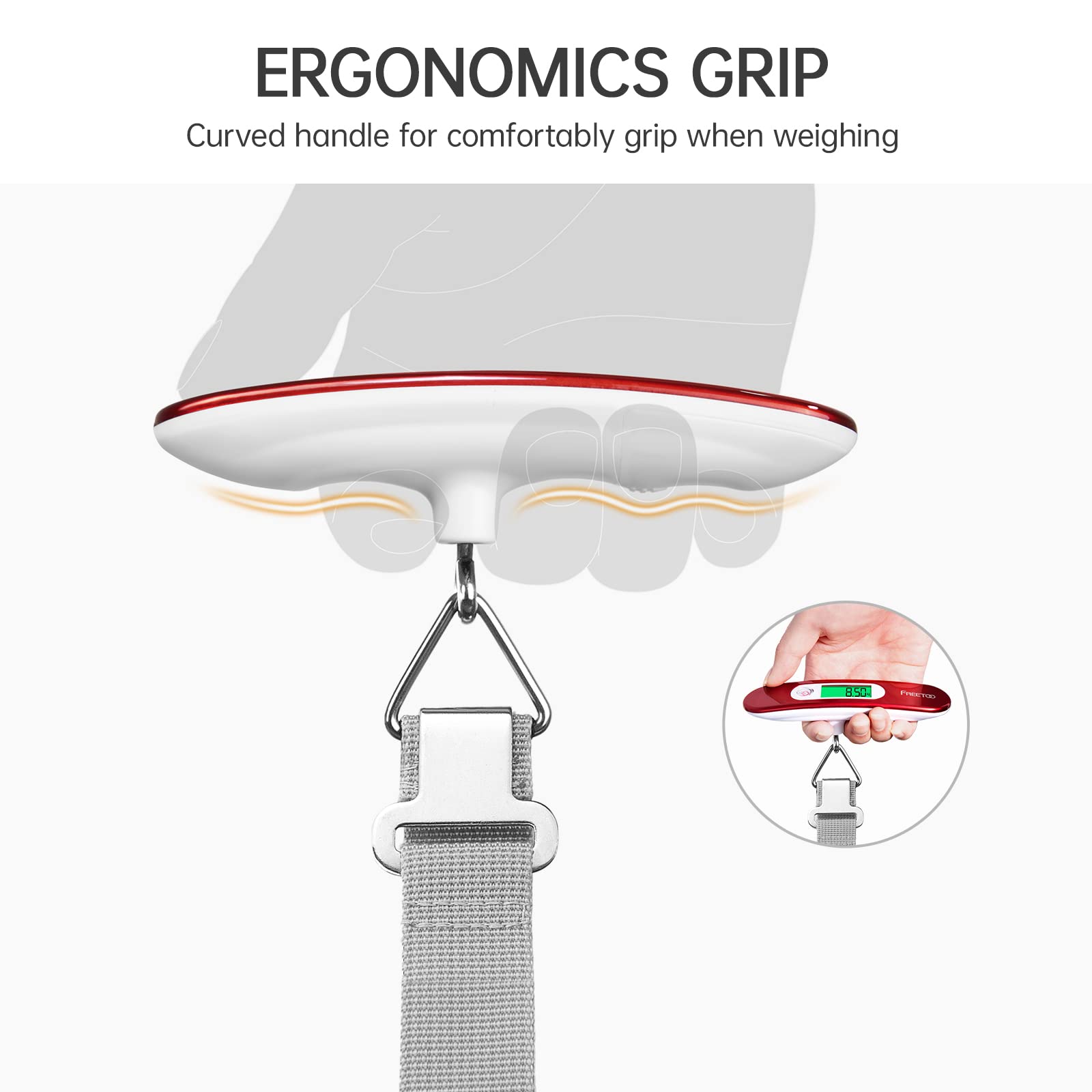 FREETOO Luggage Scale Portable Digital Weight Scale for Travel Suitcase Weigher with Tare Function 110 Lb/ 50Kg Capacity Red