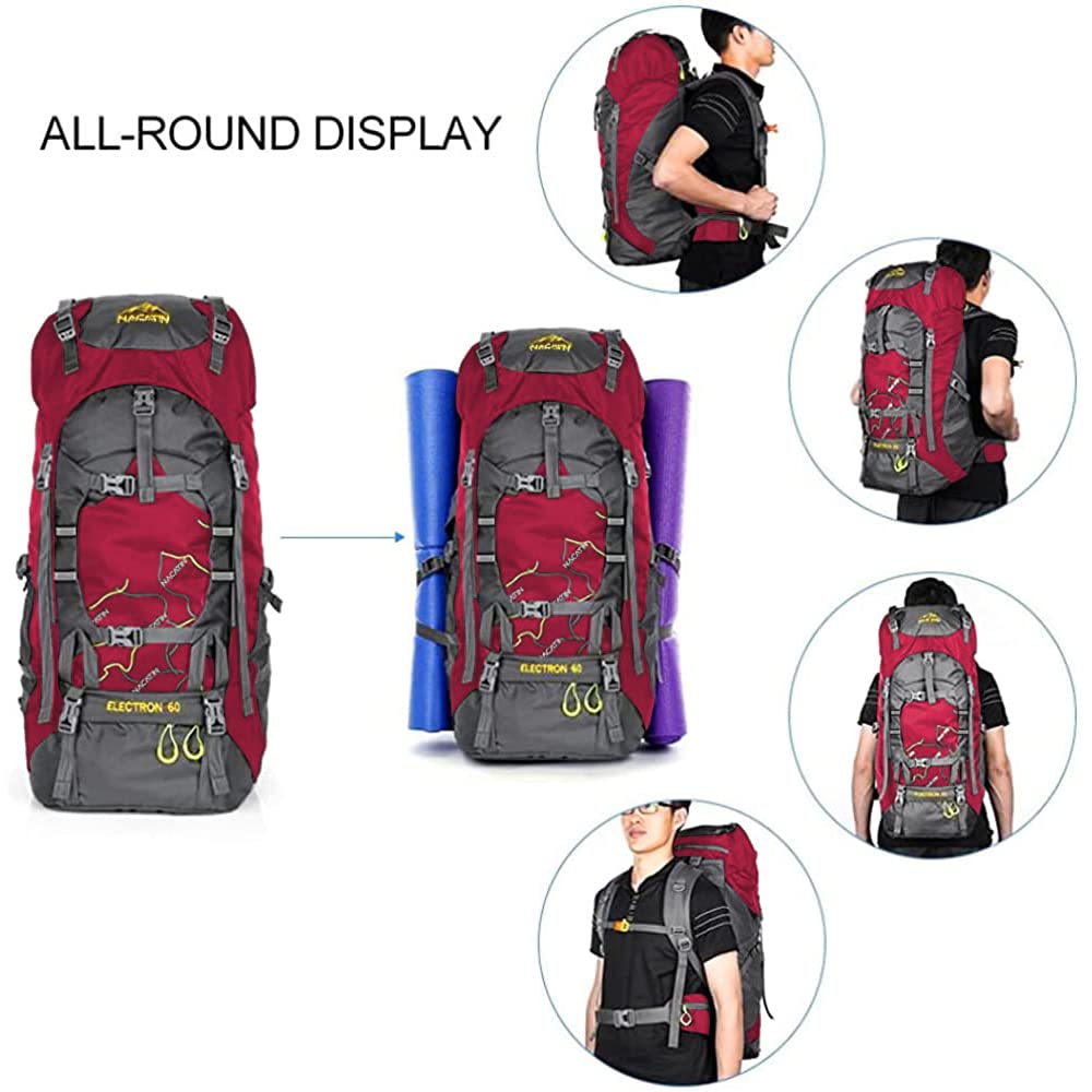NACATIN Hiking Backpack, 60L Large Rucksack for Men Women, Tear and Water-resistant Ideal for Camping Trekking Travel Outdoor