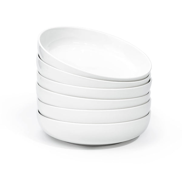 Jassceram 8.5 Inch Pasta Bowls Set of 6, 36 Oz Porcelain Salad Serving Bowls, Large Wide Pasta Plates for Kitchen, Round Dinnerware Dishes -