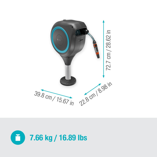 Gardena Patio Hose Box Rollup S: Weatherproof Box with roll-up Technology and 15m Hose, Irrigation of Small Gardens with Patio, Automatic retraction,