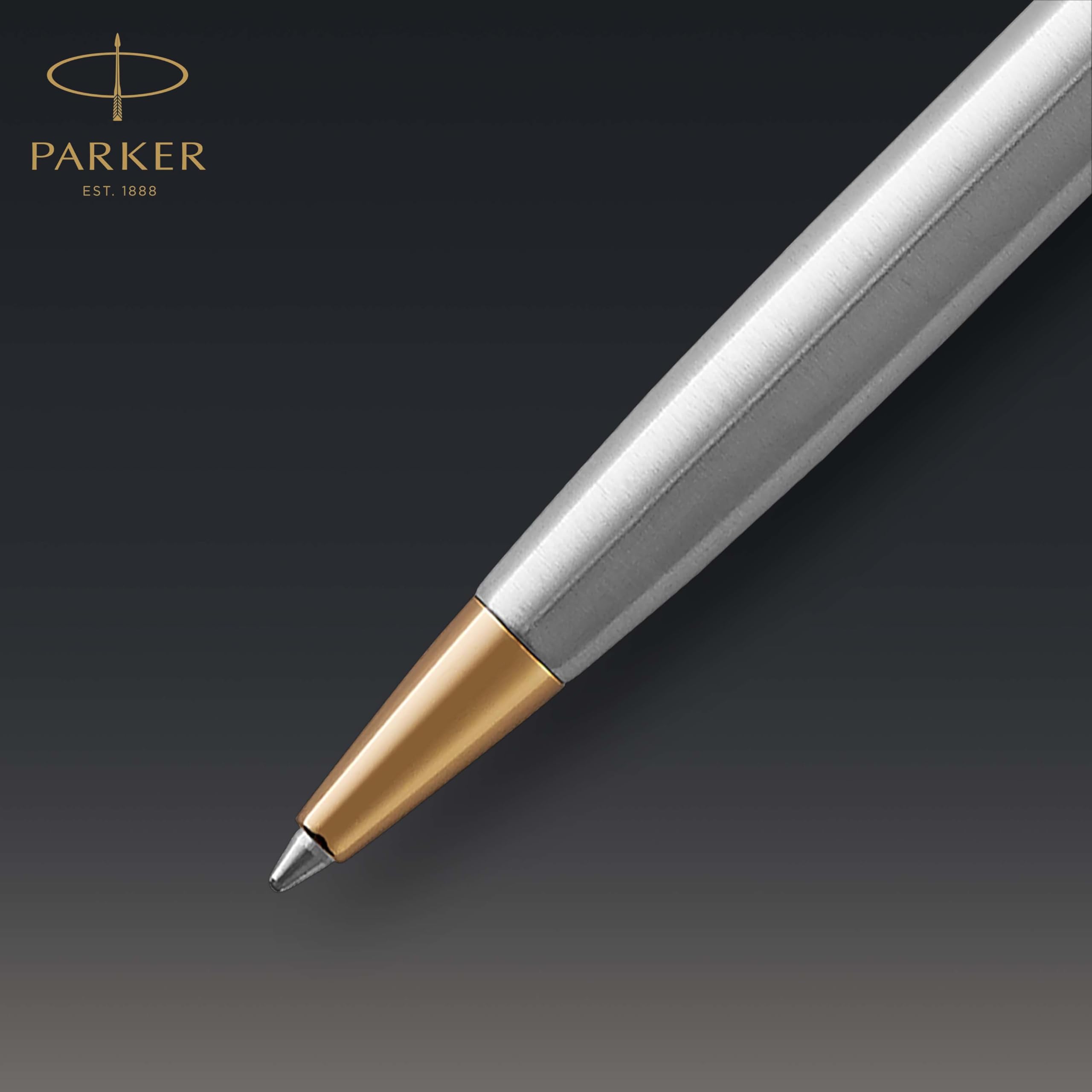 Parker Sonnet Ballpoint Pen | Stainless Steel with Gold Trim | Medium Point | Handwriting Pens & Stationery Supplies | Black Ink | Gift Box