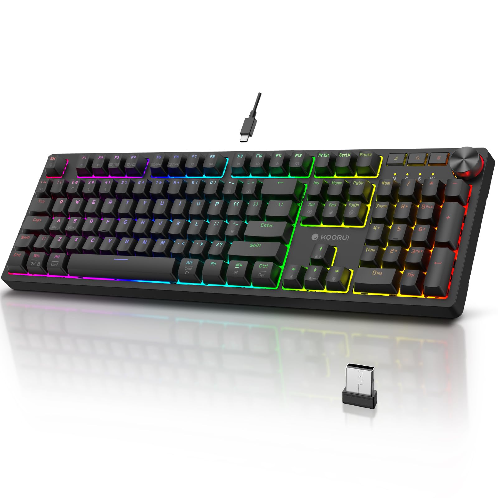 KOORUI Gaming Keyboards, 26 RGB Backlit Mechanical Keyboard Wired 104 Keys Full Size UK Layout with Blue Switch Gamer Keyboards for Windows MacOS Linux