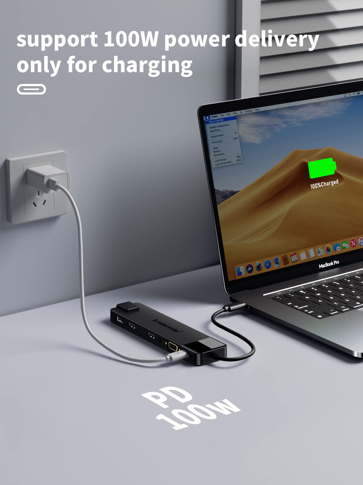 Lemorele 6-in-1 USB C Hub with 4K HDMI, Ethernet, 2 USB Ports, 100W PD Charging for MacBook Pro/Air M1, iPad Pro M1, Switch, Chromecast, PS4