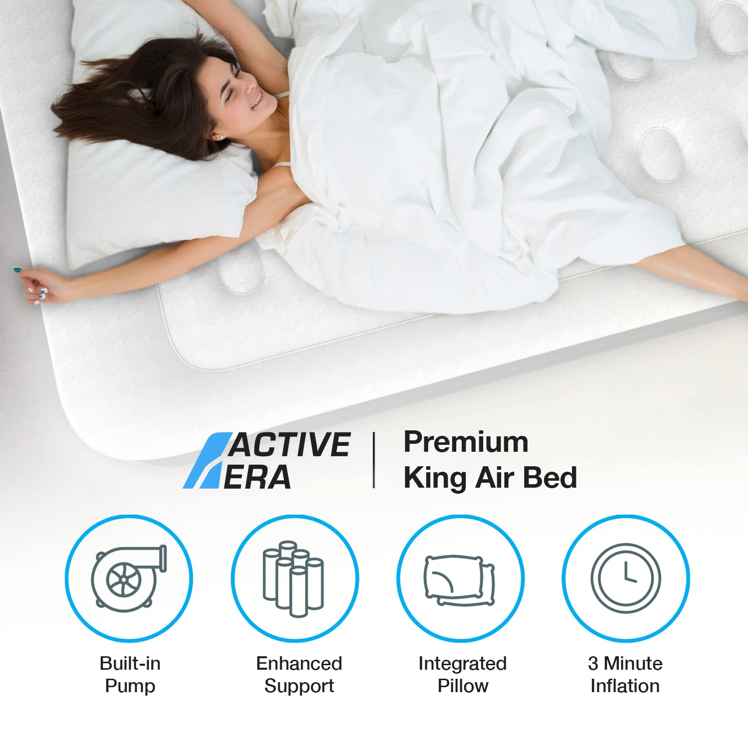Active Era Premium Single Inflatable Mattress | Airbed for Home with Built-In Pump | 3 Min Self Inflating Blow Up Bed | Flocked Surface & Puncture Resistant Air Bed for Guests & Camping 187x99x53cm