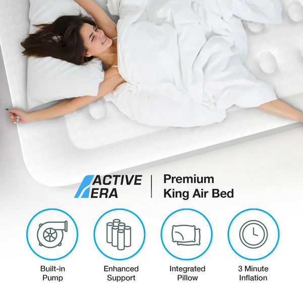 Active Era Premium Single Inflatable Mattress | Airbed for Home with Built-In Pump | 3 Min Self Inflating Blow Up Bed | Flocked Surface & Puncture Resistant Air Bed for Guests & Camping 187x99x53cm