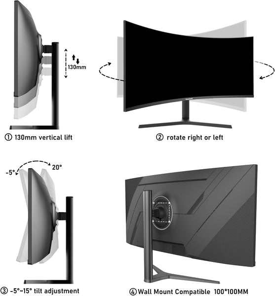 Gawfolk 34 Inch Ultrawide Curved 144Hz Gaming Computer Monitor 1500R PC Screen 21:9 UWQHD (3440x1440),Adaptive Sync,178° Viewing Angle,Display Port、HDMI 2.0, VESA75x75MM-Black