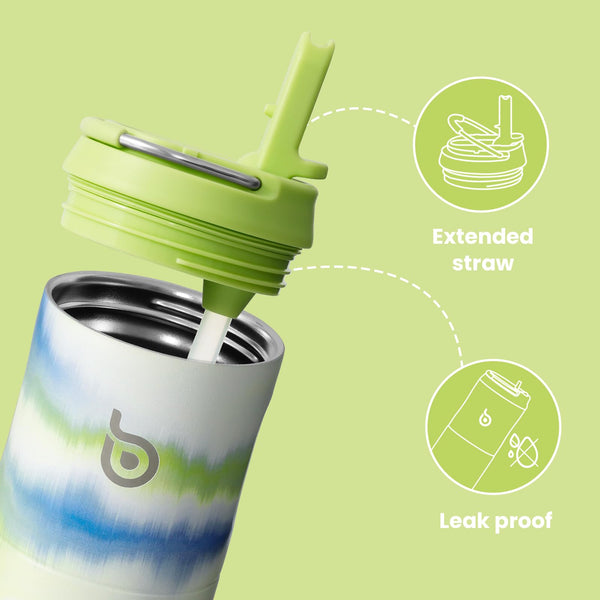 Insulated Water Bottle 700ml(24oz) with Straw, Lid, and Handle - Stainless Steel Sports Travel Gym Bottle for Men and Women (Skiing)