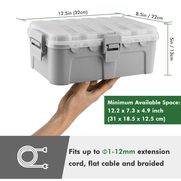 RESTMO Extra Large Waterproof Electrical Box, IP54 Weatherproof Outdoor Outlet Cover, Protect Outlet, Plug, Timer, Power Strip (Not Included), Holiday Light Decoration, 32 x 22 x 13 cm, Black