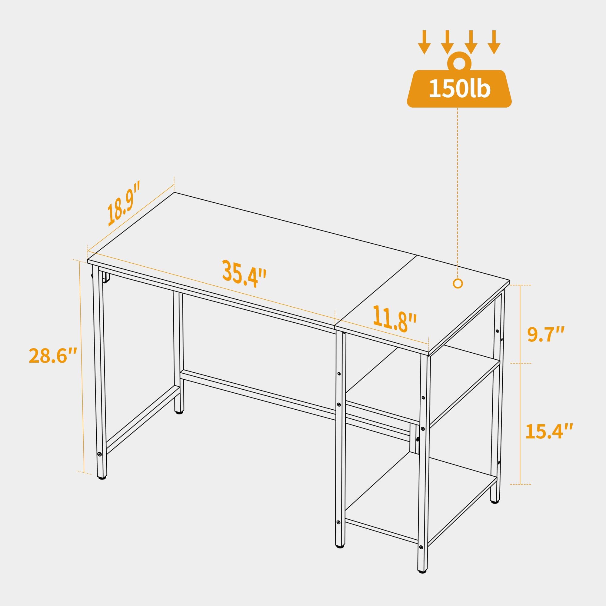 CubiCubi Computer Desk with Monitor Stand and Storage Shelves, 120cm Home Office Desk Study Writing Table, White