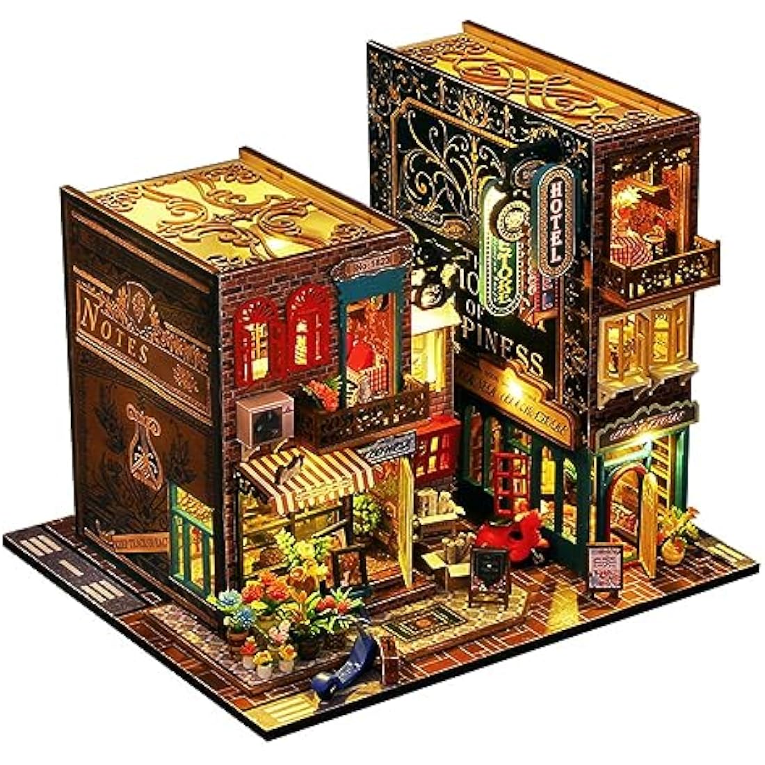 DIY Book Nook Kit - DIY Miniature Dolls House Kit with Furniture and LED Light, 3D Puzzle Wooden Art Bookends, Model Kits for Adults to Build (SCARBROUGH)