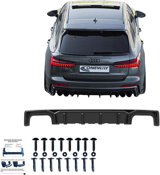 Oneway Rear Diffuser compatible with Audi A6 S-Line/S6 C8 (Sedan/Avant) 2018- - Gloss black