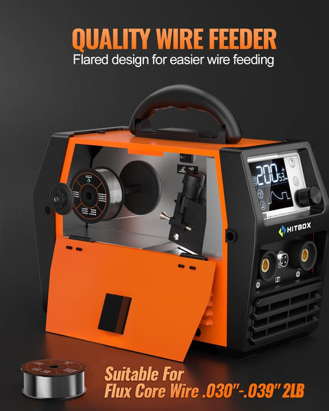 HITBOX 200A Portable MIG Welder 240V, Gasless 4-in-1 Digital Upgraded MIG/Flux Core/ARC/Lift TIG/Spool Gun Inverter Welding Machine with Ultra LED Display (HIM200)