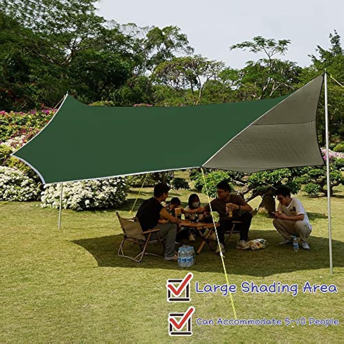 5m X 5m Large Camping Tarps Waterproof Hammock Rain Fly Multipurpose Hexagon Tarpaulin Shelter Tent Groundsheet Outdoor Tarp Awning Canopy (Without Pole)