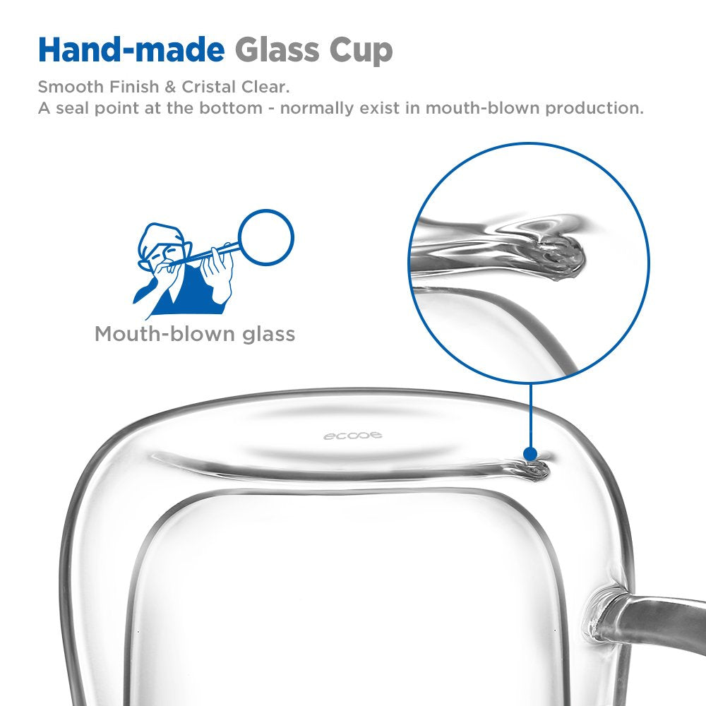 ecooe 6x350ml Double Walled Coffee Glasses Mugs Cappuccino Latte Macchiato Glasses Cups with Handle Borosilicate Heat Resistant Glass Cups for Coffee