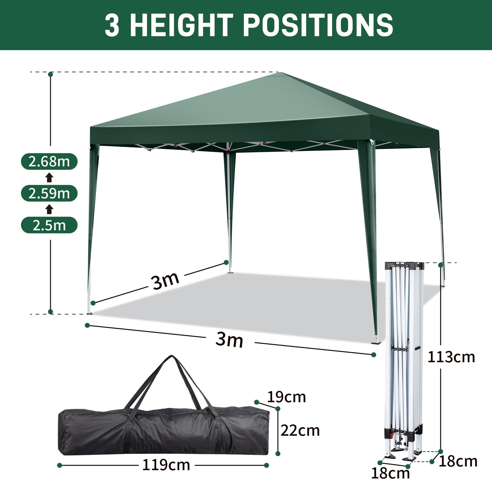 Outopee 3m x 3m Ez Pop Up Canopy Tent with 4 SideWalls, Outdoor Gazebo Portable Instant Canopy for Commercial Events, Party, Backyard BBQ, Camping, Blue