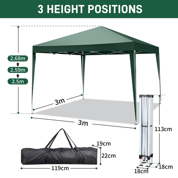 Outopee 3m x 3m Ez Pop Up Canopy Tent with 4 SideWalls, Outdoor Gazebo Portable Instant Canopy for Commercial Events, Party, Backyard BBQ, Camping, Blue