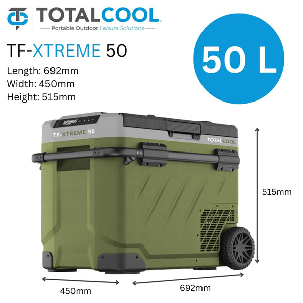 TF-XTREME Portable Refrigerator Fridge Freezer - 12V Electric Car Fridge Cooler for Camping - Motorhome Cool Box 24V Off-Grid Fishing Picnic Van Coolbox Green 50L
