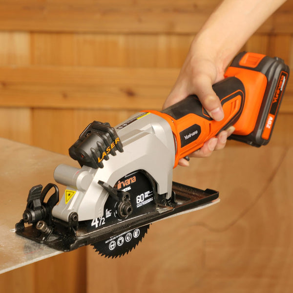 Yunirvana Mini Circular Saw, 20V 3400RPM Professional Cordless Circular Saw, Adjustable Angle and Depth,Max Cutting Depth 42.8mm (90°), 28mm(45°),Laser Guide,Blade 115mm