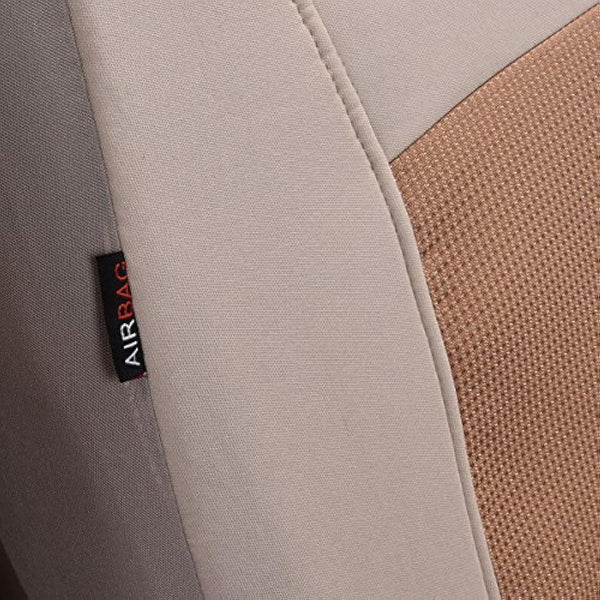 Flying Banner Breathable Jacquard Car Seat Covers Full Set Universal Fit Airbag Compatible Protector (Beige)