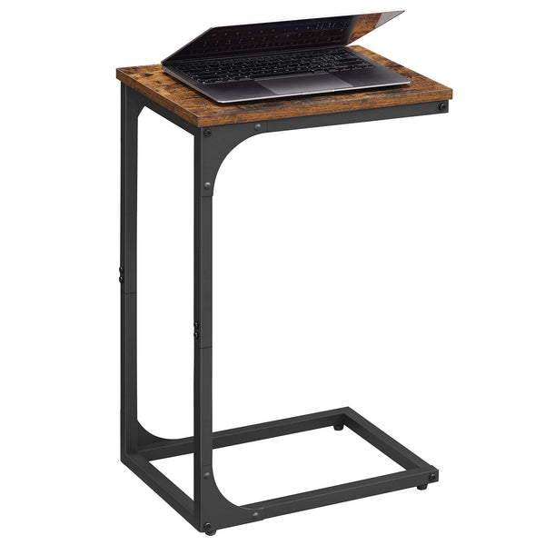 VASAGLE C-Shaped Side Table, Bedside Table, Sofa Side Table, Coffee Table, with Metal Frame, Industrial, for Living Room, Bedroom, Rustic Brown and Black LET350B01