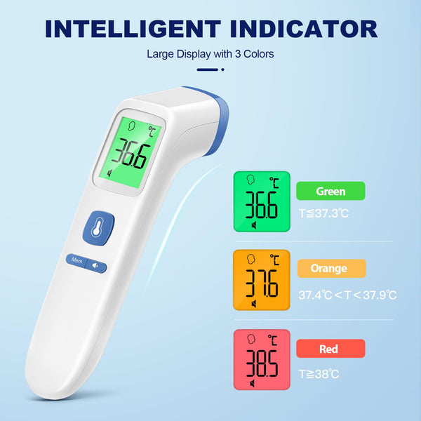 No-Touch Forehead Thermometer for Adults, Infrared Digital Thermometers for Kids, Touchless Baby Thermometer, Accurate Reading with LCD Display, Mute Mode, Memory Recall, Fever Alarm