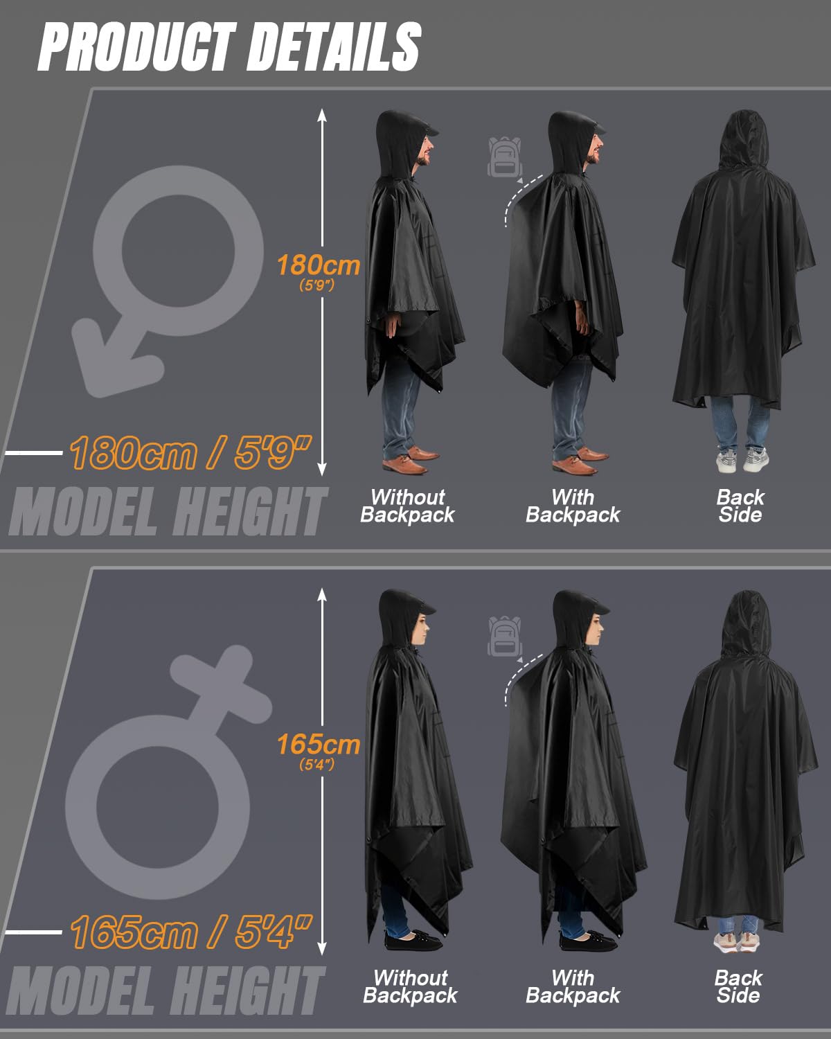 Victoper Waterproof Poncho Adult, Reusable Rain Poncho Adult Waterproof Poncho Waterproof Adult Lightweight Waterproof Raincoat for Outdoor Hiking Camping Cycling Traveling