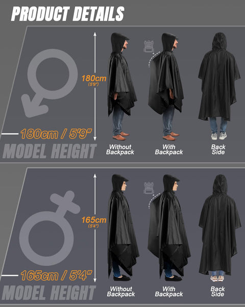 Victoper Waterproof Poncho Adult, Reusable Rain Poncho Adult Waterproof Poncho Waterproof Adult Lightweight Waterproof Raincoat for Outdoor Hiking Camping Cycling Traveling