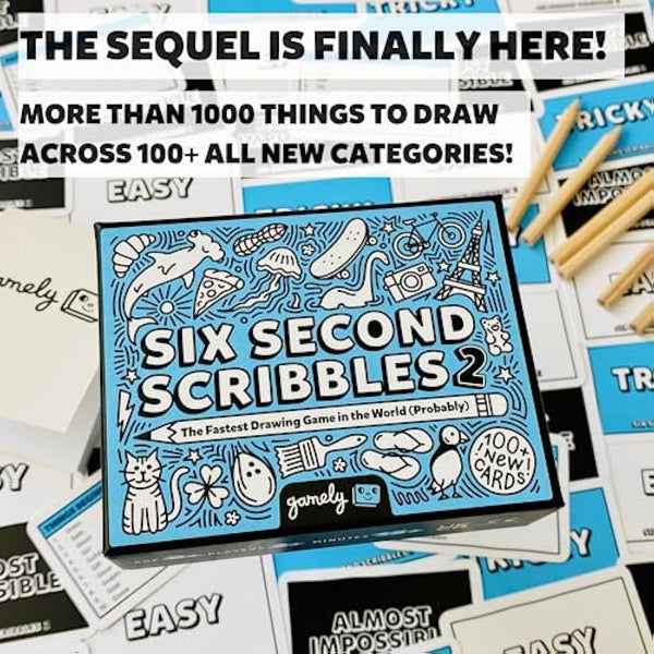 Six Second Scribbles 2: The frantically fast and fantastically fun drawing game with 100+ all new cards | A family friendly party game for children, teens and adults
