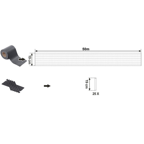 SONGMICS GPJ50GY PVC Privacy Screen Strips 50 m x 19 cm Extra Thick Opaque with 25 x Mounting Clips Anthracite, Charcoal, 0.19 x 50 m