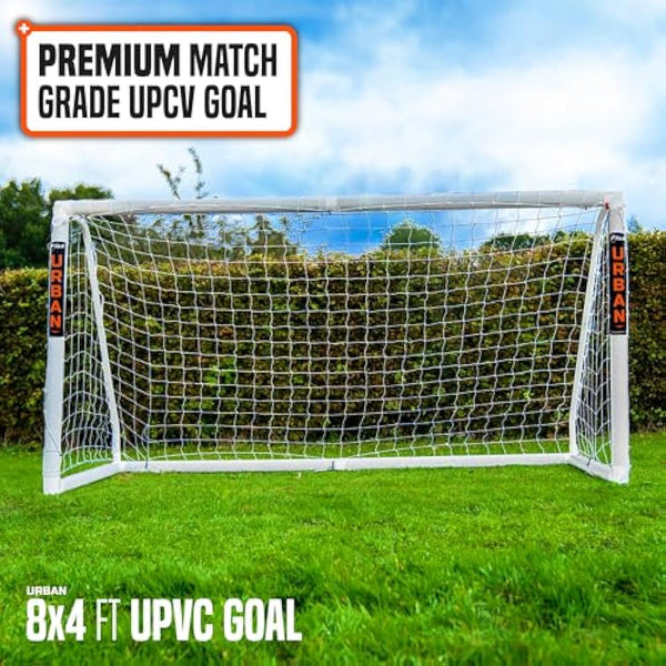 Football Flick Ultimate All Weather uPVC Football Goal with UV treated 70mm thick posts, integrated locking system, and strengthened corners (Sizes: 6x4, 8x4, 8x6, 12x6)